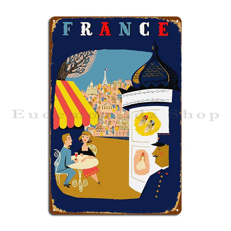 Home Cinema France - Vintage Francia Marciapiede Caffè Viaggio Targa